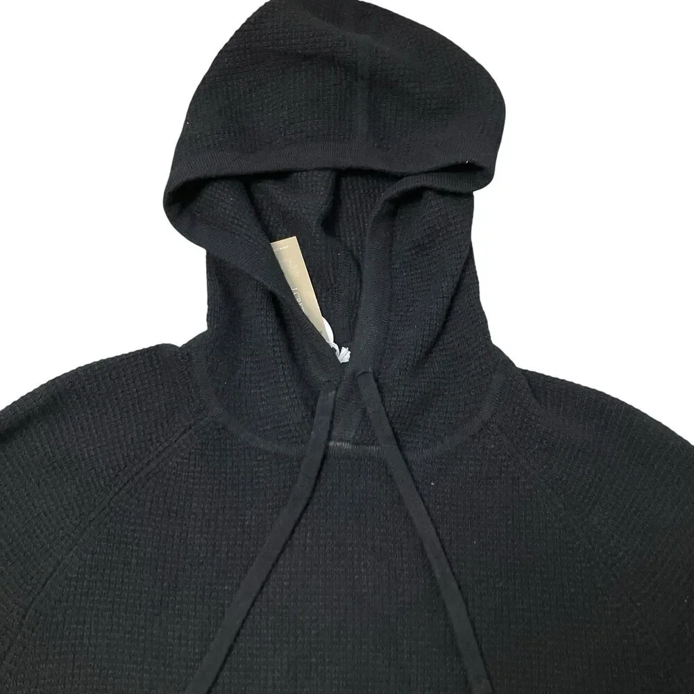 J.Crew Hoodie Mens M Black Cashmere Waffle Knit Pullover Luxury Sweater CB523